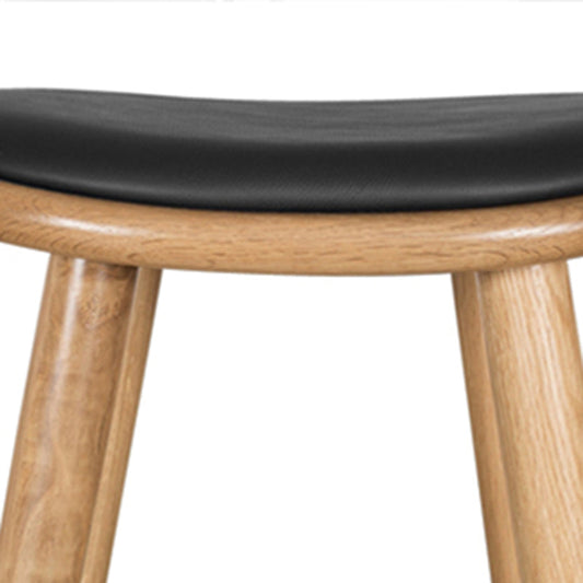 Sgabello con bancone senza schienale in legno massiccio contemporaneo con cuscino in pelle