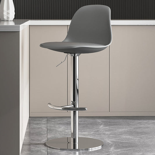 Modern Adjustable Height Swivel Low Back Bar Stool with Metal Base Gray 1 Piece