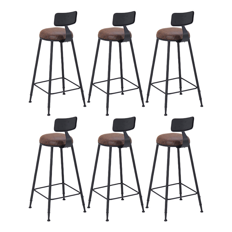 Industrial Low Back Counter & Bar Stool in Black and Brown for Restaurant Brown-Black 6 Piece Set Upholstered Clearhalo 'Bar Furniture' 'Bar Stools' 'bar_stools' 'furn' 'furn_bar_stools' 'Furniture' 'Kitchen & Dining Furniture' 7686721