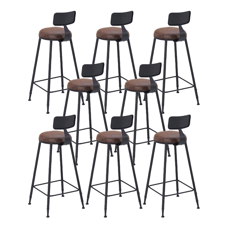 Industrial Low Back Counter & Bar Stool in Black and Brown for Restaurant Brown-Black 8 Piece Set Upholstered Clearhalo 'Bar Furniture' 'Bar Stools' 'bar_stools' 'furn' 'furn_bar_stools' 'Furniture' 'Kitchen & Dining Furniture' 7686724