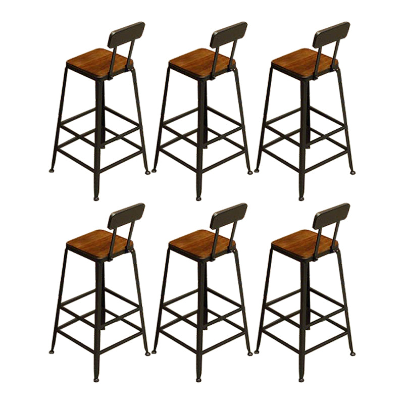 Industrial Low Back Counter & Bar Stool in Black and Brown for Restaurant Dark Brown Black 6 Piece Set Non-Upholstered Clearhalo 'Bar Furniture' 'Bar Stools' 'bar_stools' 'furn' 'furn_bar_stools' 'Furniture' 'Kitchen & Dining Furniture' 7686737