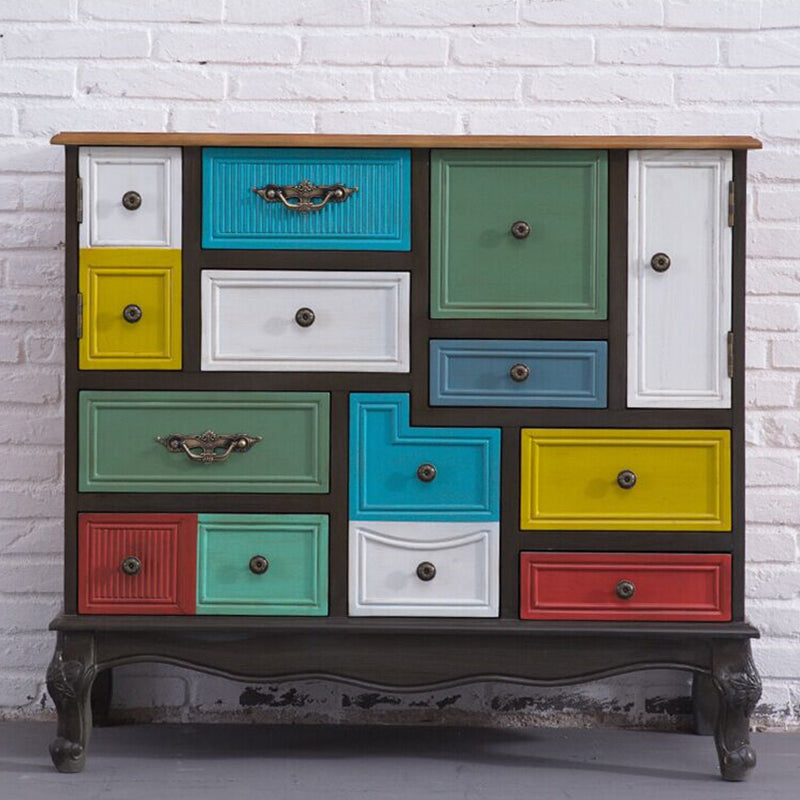 Rangement de rangement en bois massif commode coffre de rangement côtier avec 9 tiroirs