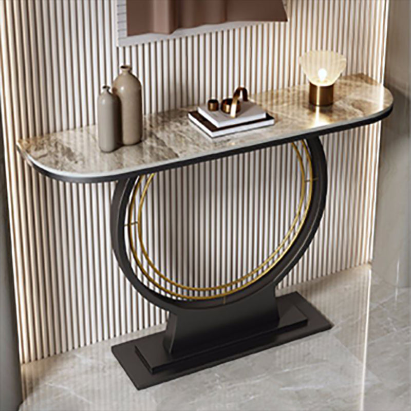 Moderna Med Half Moon Console Table Sofá Mesa de consola de piedra en gris