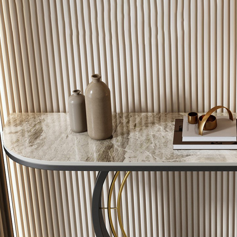 Moderna Med Half Moon Console Table Sofá Mesa de consola de piedra en gris