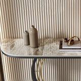 Moderna Med Half Moon Console Table Sofá Mesa de consola de piedra en gris