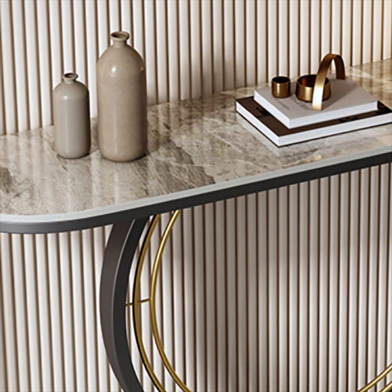 Moderna Med Half Moon Console Table Sofá Mesa de consola de piedra en gris