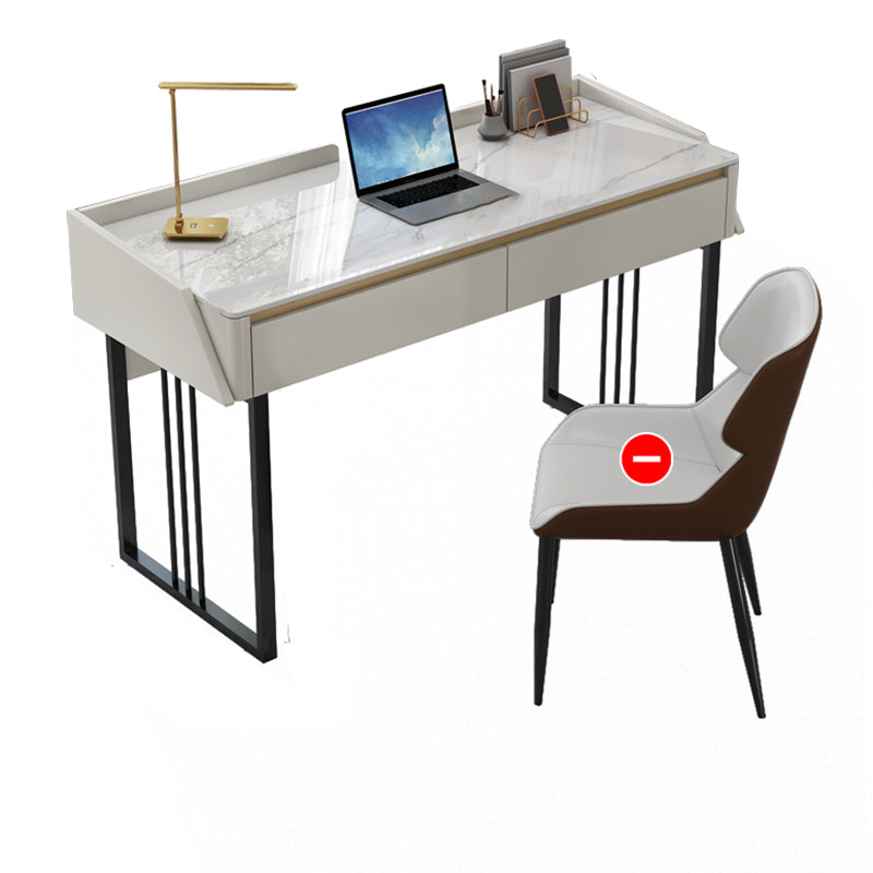 Tavolo da laptop a forma di rettangolare Scrivatura in pietra in pietra in grigio/bianco