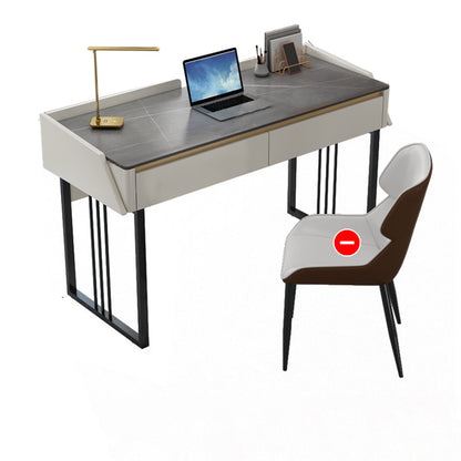 Tavolo da laptop a forma di rettangolare Scrivatura in pietra in pietra in grigio/bianco