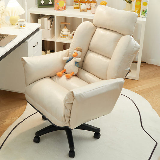 Modern Desk Chair Slide Adjustable Seat Height Armless Office Chair with Wheels White 1 Piece