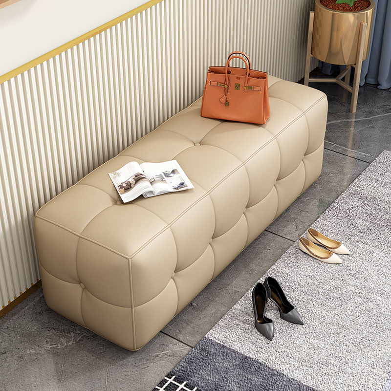 Contemporary Home Rectangular Ottoman Leather Foot Stool without Legs 31.5"L x 16"W x 16"H Khaki 1 Piece Clearhalo 'furn' 'furn_ottomans_poufs' 'Furniture' 'Living Room Furniture' 'Ottomans & Poufs' 'ottomans_poufs' 7691788