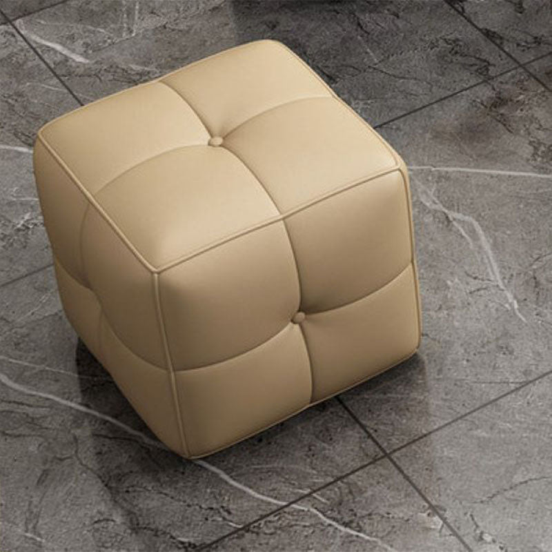 Contemporary Home Rectangular Ottoman Leather Foot Stool without Legs 16"L x 16"W x 16"H Khaki 1 Piece Clearhalo 'furn' 'furn_ottomans_poufs' 'Furniture' 'Living Room Furniture' 'Ottomans & Poufs' 'ottomans_poufs' 7691805