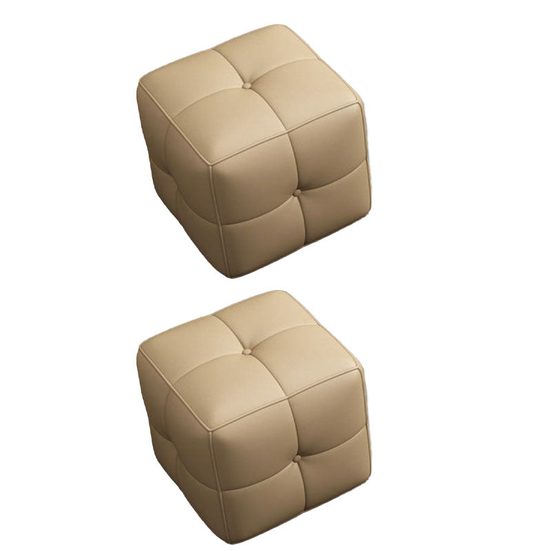Contemporary Home Rectangular Ottoman Leather Foot Stool without Legs 16"L x 16"W x 16"H Khaki 2 Piece Set Clearhalo 'furn' 'furn_ottomans_poufs' 'Furniture' 'Living Room Furniture' 'Ottomans & Poufs' 'ottomans_poufs' 7691809