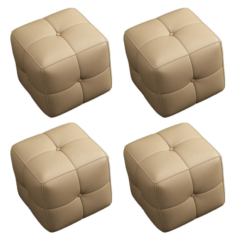 Contemporary Home Rectangular Ottoman Leather Foot Stool without Legs 16"L x 16"W x 16"H Khaki 4 Piece Set Clearhalo 'furn' 'furn_ottomans_poufs' 'Furniture' 'Living Room Furniture' 'Ottomans & Poufs' 'ottomans_poufs' 7691810