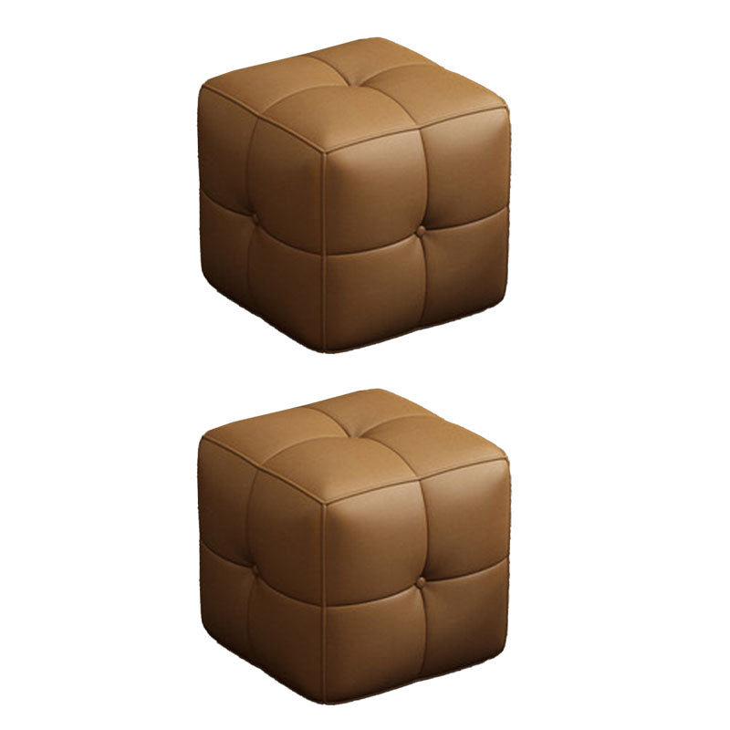 Contemporary Home Rectangular Ottoman Leather Foot Stool without Legs 16"L x 16"W x 16"H Coffee 2 Piece Set Clearhalo 'furn' 'furn_ottomans_poufs' 'Furniture' 'Living Room Furniture' 'Ottomans & Poufs' 'ottomans_poufs' 7691815