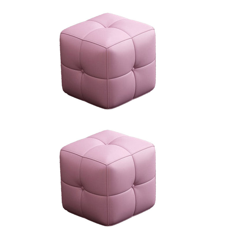 Contemporary Home Rectangular Ottoman Leather Foot Stool without Legs 16"L x 16"W x 16"H Pink 2 Piece Set Clearhalo 'furn' 'furn_ottomans_poufs' 'Furniture' 'Living Room Furniture' 'Ottomans & Poufs' 'ottomans_poufs' 7691817
