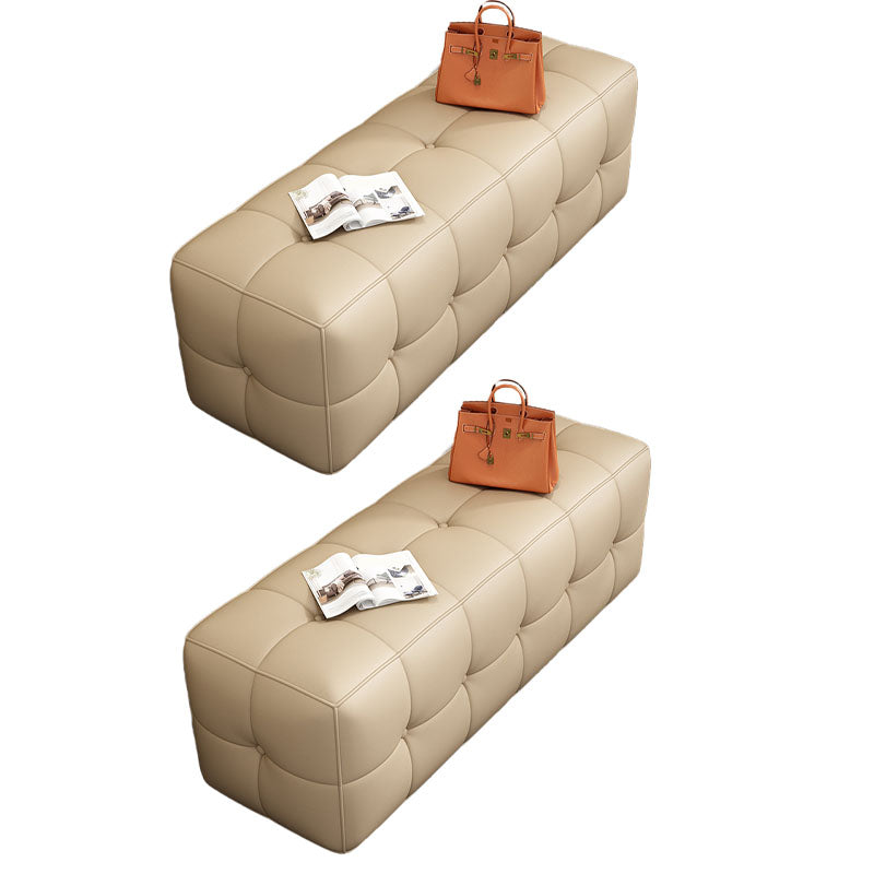 Contemporary Home Rectangular Ottoman Leather Foot Stool without Legs 31.5"L x 16"W x 16"H Khaki 2 Piece Set Clearhalo 'furn' 'furn_ottomans_poufs' 'Furniture' 'Living Room Furniture' 'Ottomans & Poufs' 'ottomans_poufs' 7691827