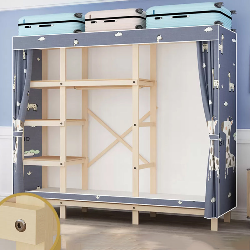 Solid Pine Wood Frame Wardrobe Armoire Contemporary Multifunctional Wardrobe