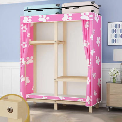 Solid Pine Wood Frame Wardrobe Armoire Contemporary Multifunctional Wardrobe