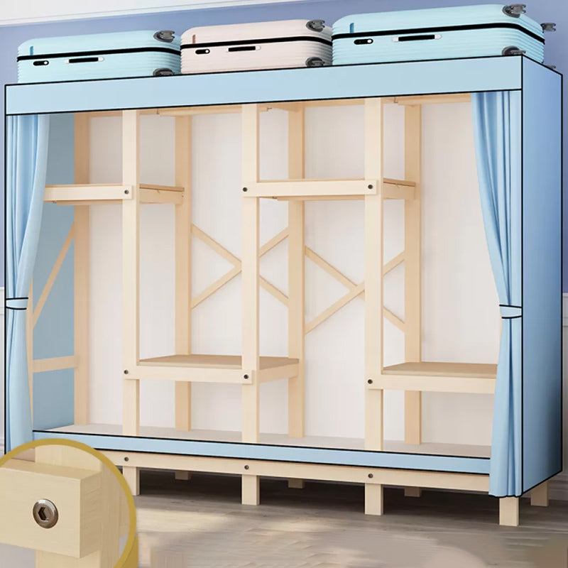 Solid Pine Wood Frame Wardrobe Armoire Contemporary Multifunctional Wardrobe