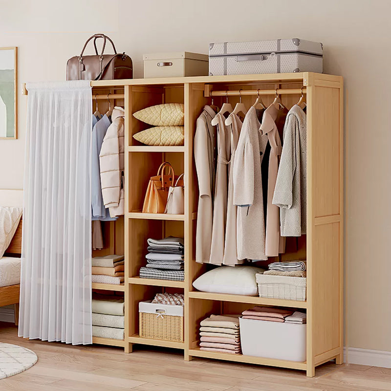 Engineered Wood Armoire Modern Natural Finish Wardrobe Closet with Garment Rod