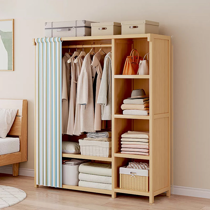 Engineered Wood Armoire Modern Natural Finish Wardrobe Closet with Garment Rod