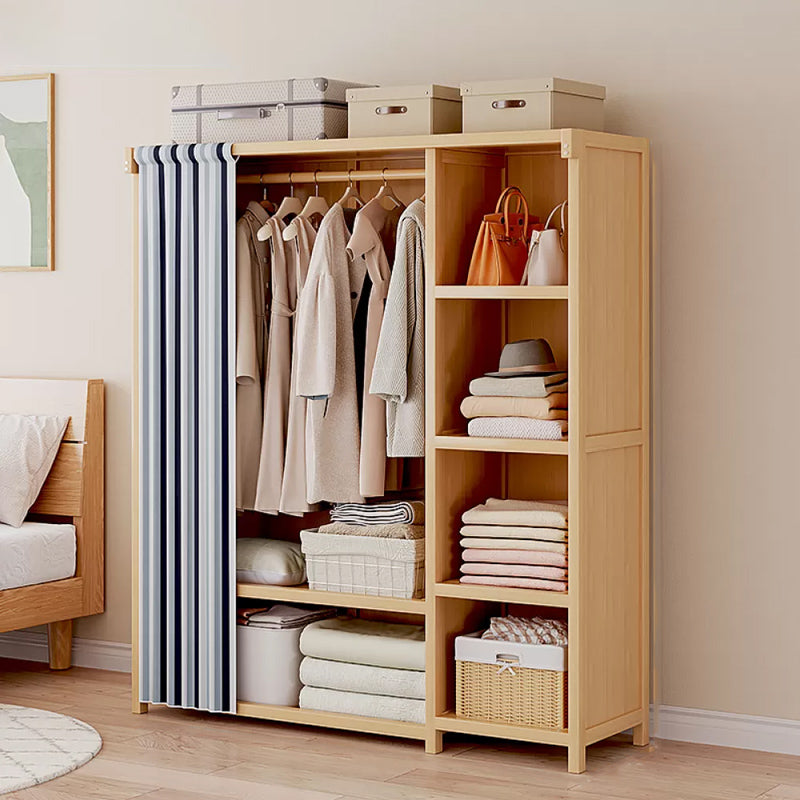 Engineered Wood Armoire Modern Natural Finish Wardrobe Closet with Garment Rod