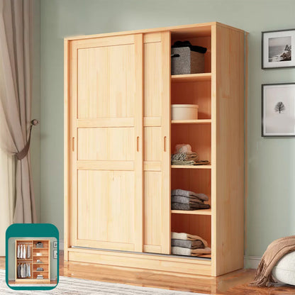 Armoire en bois massif en pin naturel Armoire autoportante avec des portes coulissantes