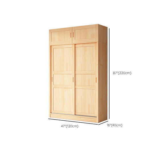 Natural Pine Solid Wood Wardrobe Freestanding Wardrobe with Sliding Doors