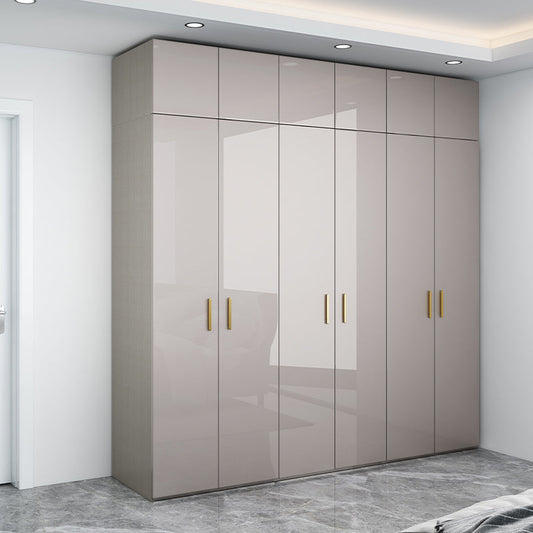 Engineered Wood Armoire Modern Mirrored Grey Wardrobe Closet with Garment Rod