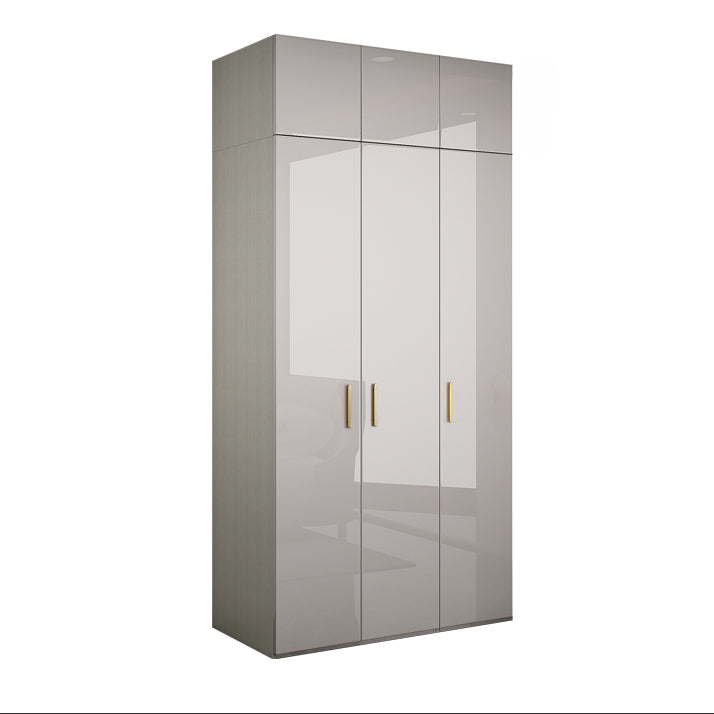 Engineered Wood Armoire Modern Mirrored Grey Wardrobe Closet with Garment Rod