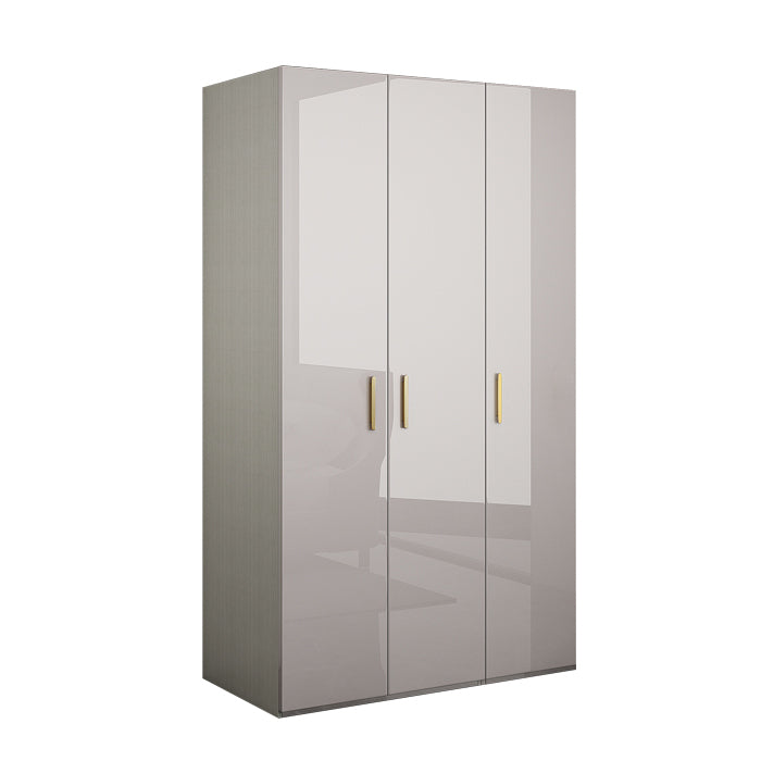 Engineered Wood Armoire Modern Mirrored Grey Wardrobe Closet with Garment Rod