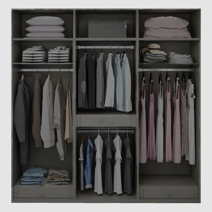 Engineered Wood Armoire Modern Mirrored Grey Wardrobe Closet with Garment Rod