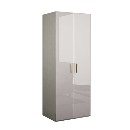 Engineered Wood Armoire Modern Mirrored Grey Wardrobe Closet with Garment Rod
