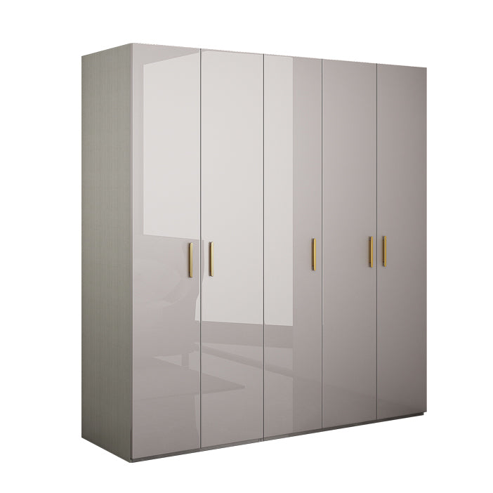 Engineered Wood Armoire Modern Mirrored Grey Wardrobe Closet with Garment Rod