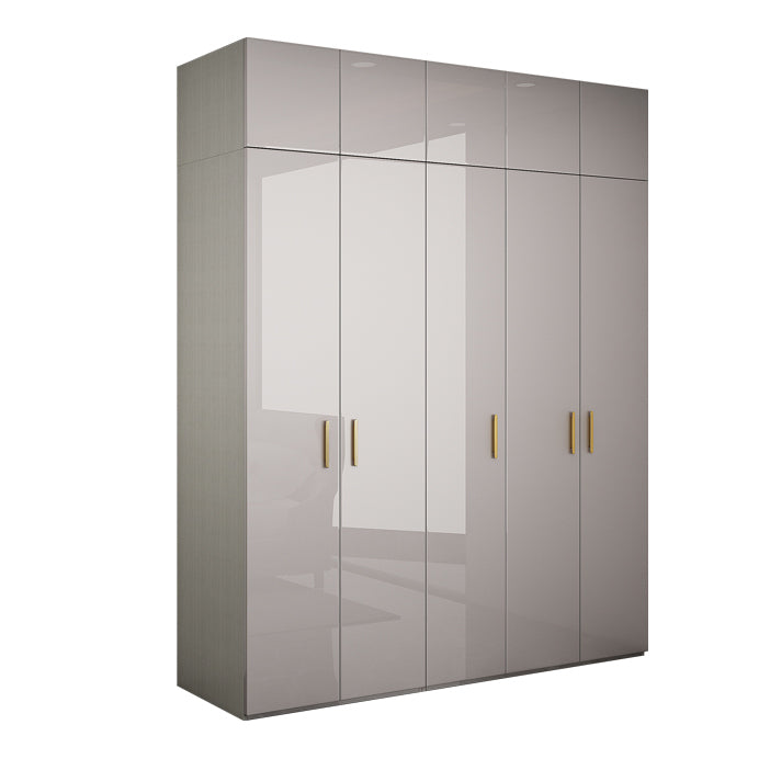 Engineered Wood Armoire Modern Mirrored Grey Wardrobe Closet with Garment Rod