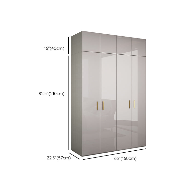 Engineered Wood Armoire Modern Mirrored Grey Wardrobe Closet with Garment Rod