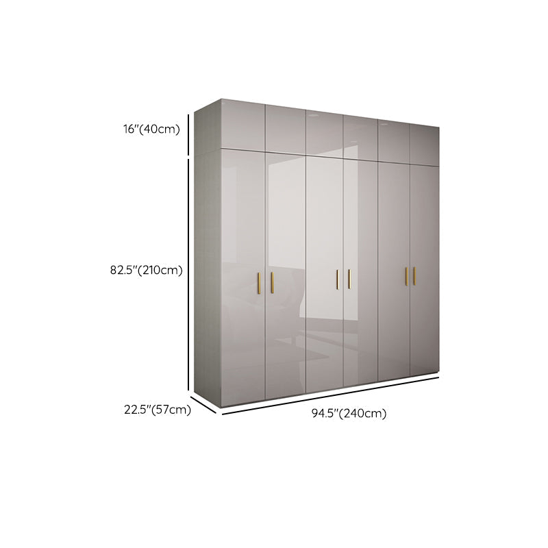 Engineered Wood Armoire Modern Mirrored Grey Wardrobe Closet with Garment Rod