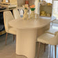 Modern Linen White Finish Oval Stone Top Dining Table with Double Pedestal Base