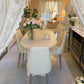 Modern Linen White Finish Oval Stone Top Dining Table with Double Pedestal Base
