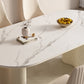 Modern Linen White Finish Oval Stone Top Dining Table with Double Pedestal Base