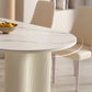 Modern Linen White Finish Oval Stone Top Dining Table with Double Pedestal Base