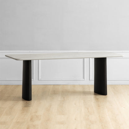 Contemporary White Retractable Wooden Dining Table with Double Pedestal Without Chairs Clearhalo 'Dining Tables & Seating' 'Dining Tables' 'dining_table' 'furn' 'furn_dining_table' 'Furniture' 'Kitchen & Dining Furniture' 7707503