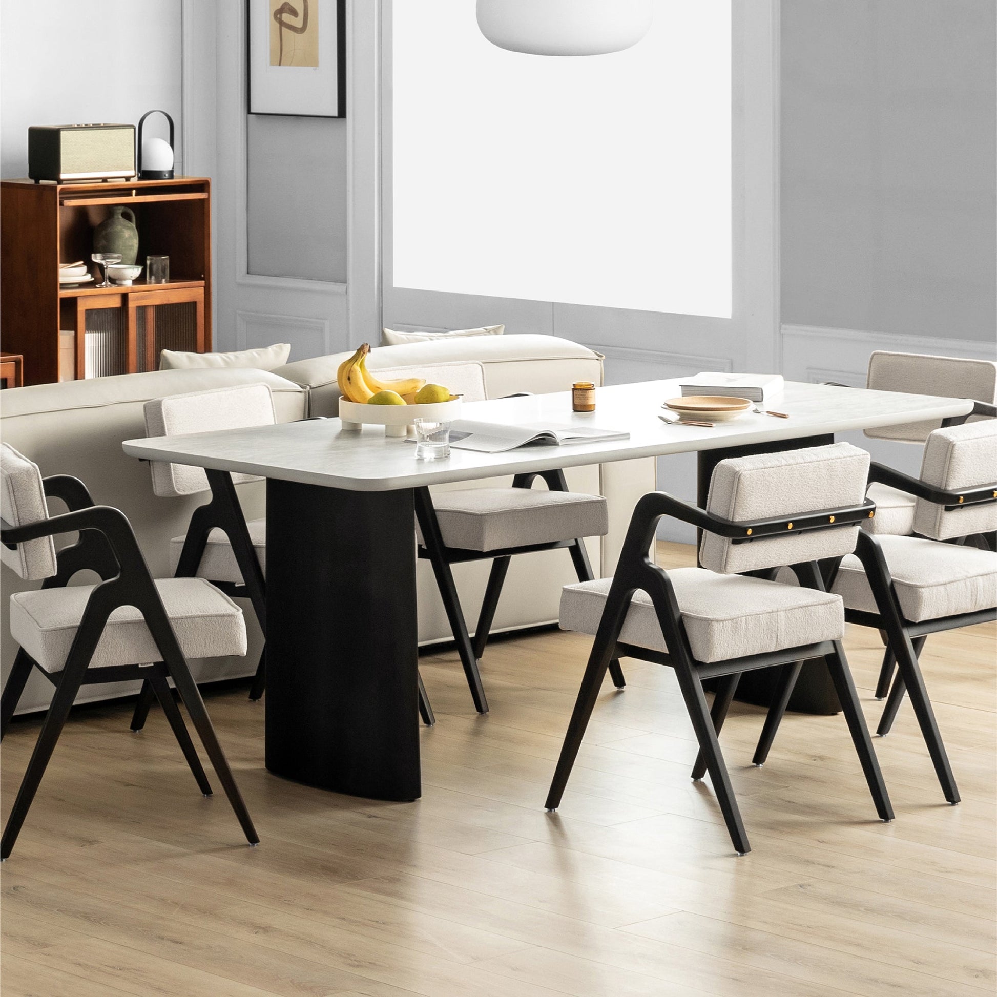 Contemporary White Retractable Wooden Dining Table with Double Pedestal Clearhalo 'Dining Tables & Seating' 'Dining Tables' 'dining_table' 'furn' 'furn_dining_table' 'Furniture' 'Kitchen & Dining Furniture' 7707505