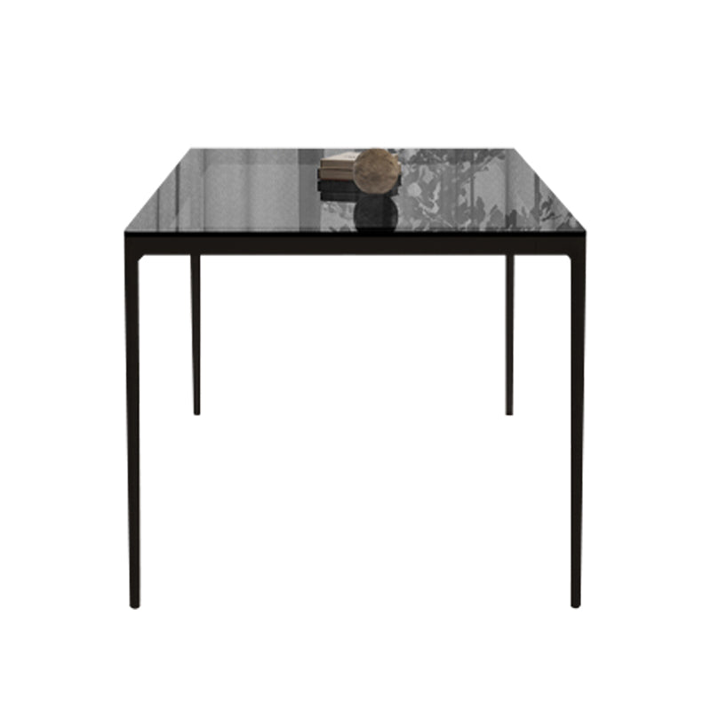 Rectangular Dining Table Glass Tabletop with Black Aluminum Legs Grey Without Chairs Clearhalo 'Dining Tables & Seating' 'Dining Tables' 'dining_table' 'furn' 'furn_dining_table' 'Furniture' 'Kitchen & Dining Furniture' 7707518