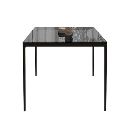 Rectangular Dining Table Glass Tabletop with Black Aluminum Legs Grey Without Chairs Clearhalo 'Dining Tables & Seating' 'Dining Tables' 'dining_table' 'furn' 'furn_dining_table' 'Furniture' 'Kitchen & Dining Furniture' 7707518