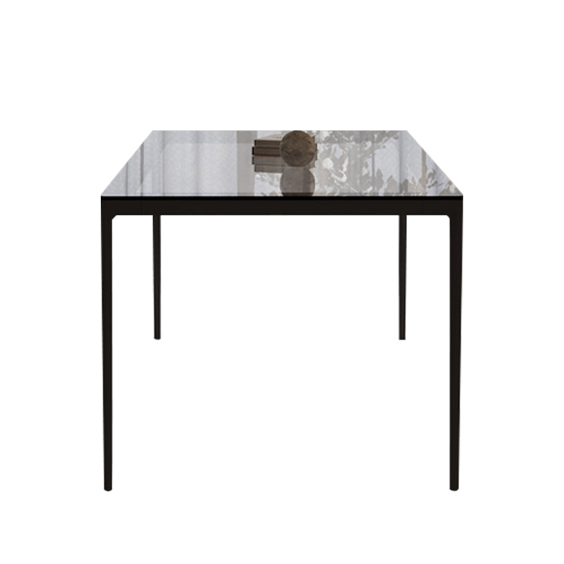 Rectangular Dining Table Glass Tabletop with Black Aluminum Legs White Without Chairs Clearhalo 'Dining Tables & Seating' 'Dining Tables' 'dining_table' 'furn' 'furn_dining_table' 'Furniture' 'Kitchen & Dining Furniture' 7707519