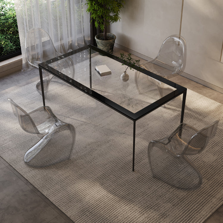 Rectangular Dining Table Glass Tabletop with Black Aluminum Legs Clearhalo 'Dining Tables & Seating' 'Dining Tables' 'dining_table' 'furn' 'furn_dining_table' 'Furniture' 'Kitchen & Dining Furniture' 7707520