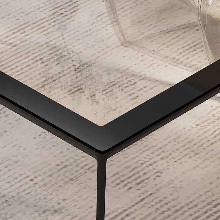 Rectangular Dining Table Glass Tabletop with Black Aluminum Legs Clearhalo 'Dining Tables & Seating' 'Dining Tables' 'dining_table' 'furn' 'furn_dining_table' 'Furniture' 'Kitchen & Dining Furniture' 7707525