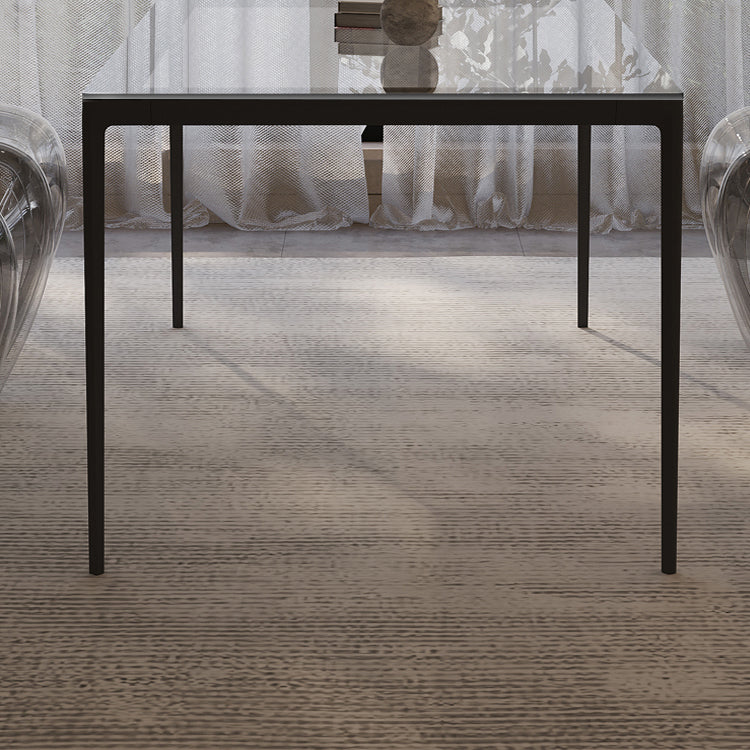 Rectangular Dining Table Glass Tabletop with Black Aluminum Legs Clearhalo 'Dining Tables & Seating' 'Dining Tables' 'dining_table' 'furn' 'furn_dining_table' 'Furniture' 'Kitchen & Dining Furniture' 7707526