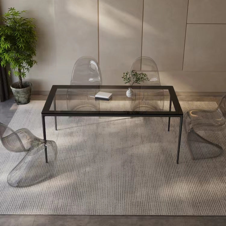 Rectangular Dining Table Glass Tabletop with Black Aluminum Legs Clearhalo 'Dining Tables & Seating' 'Dining Tables' 'dining_table' 'furn' 'furn_dining_table' 'Furniture' 'Kitchen & Dining Furniture' 7707528